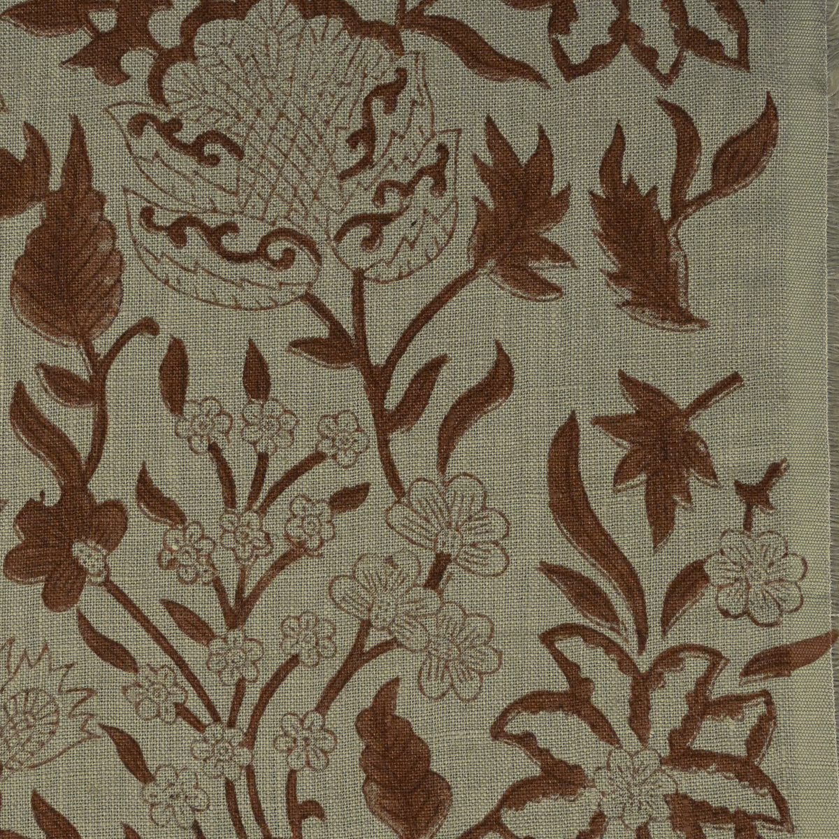 Philip Floral Block Print  Solid Linen Fabric