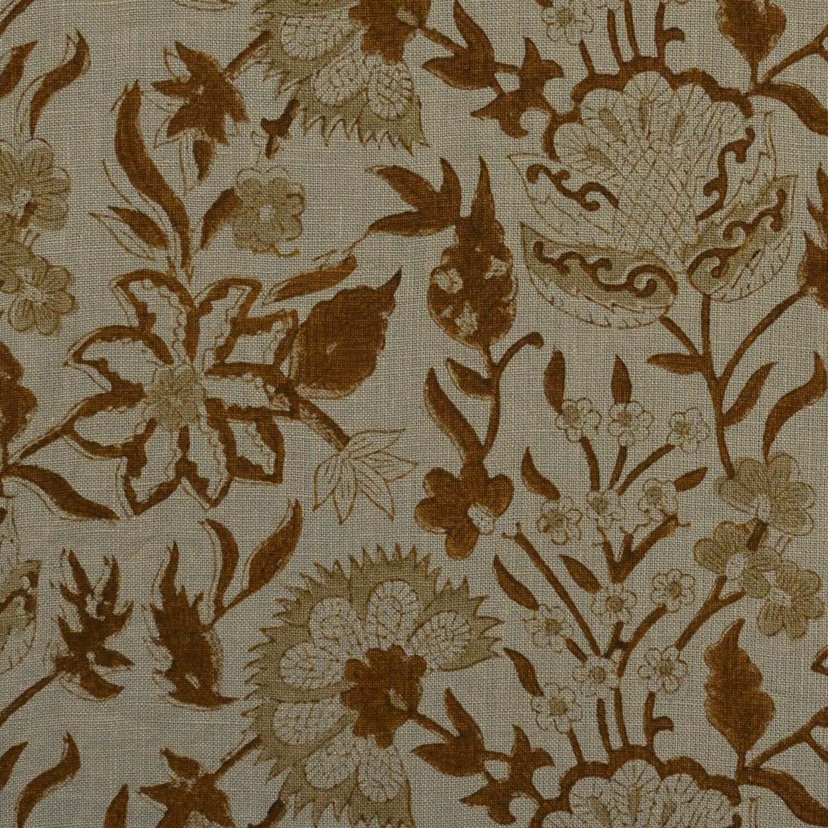 Philip Floral Block Print  Solid Linen Fabric