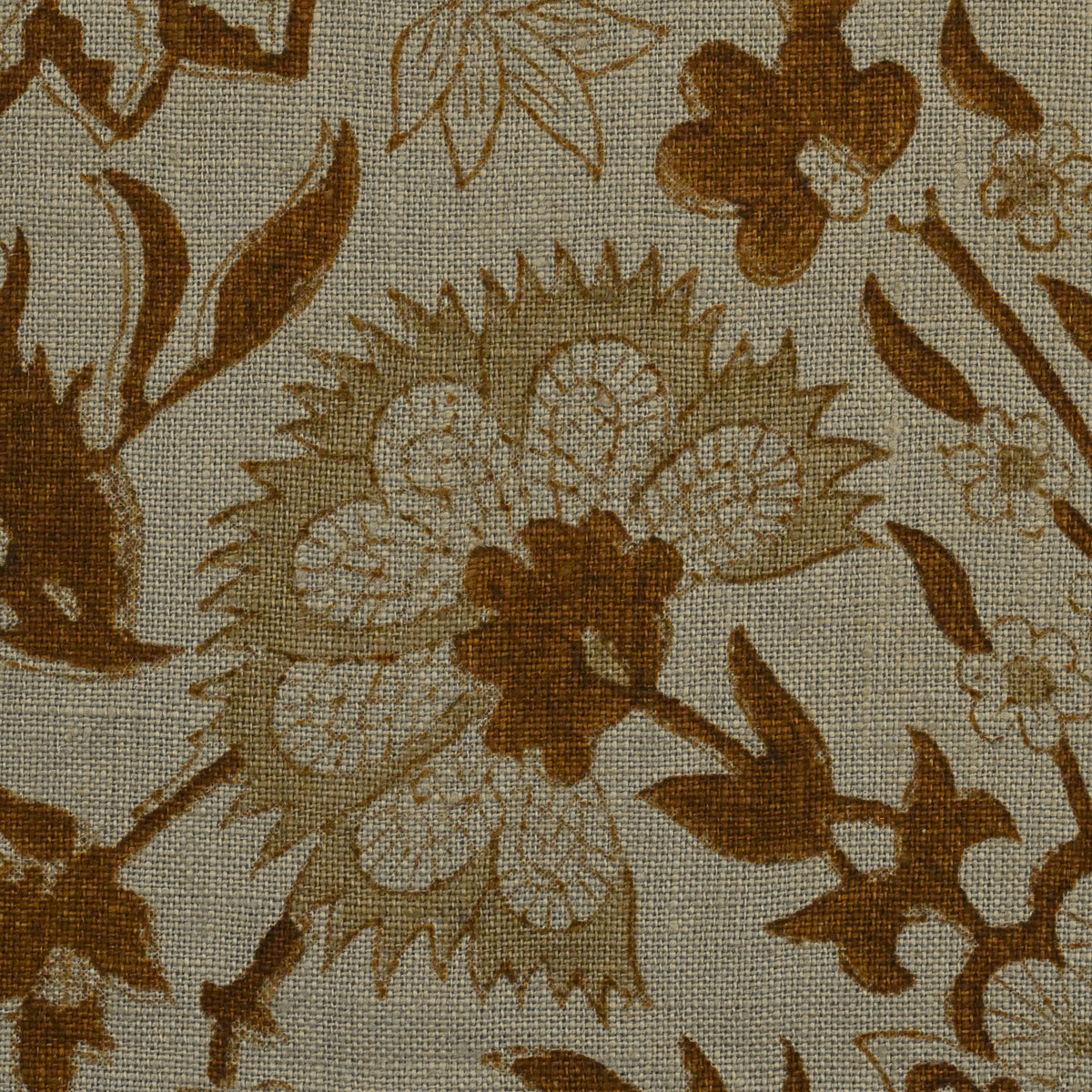 Philip Floral Block Print  Solid Linen Fabric