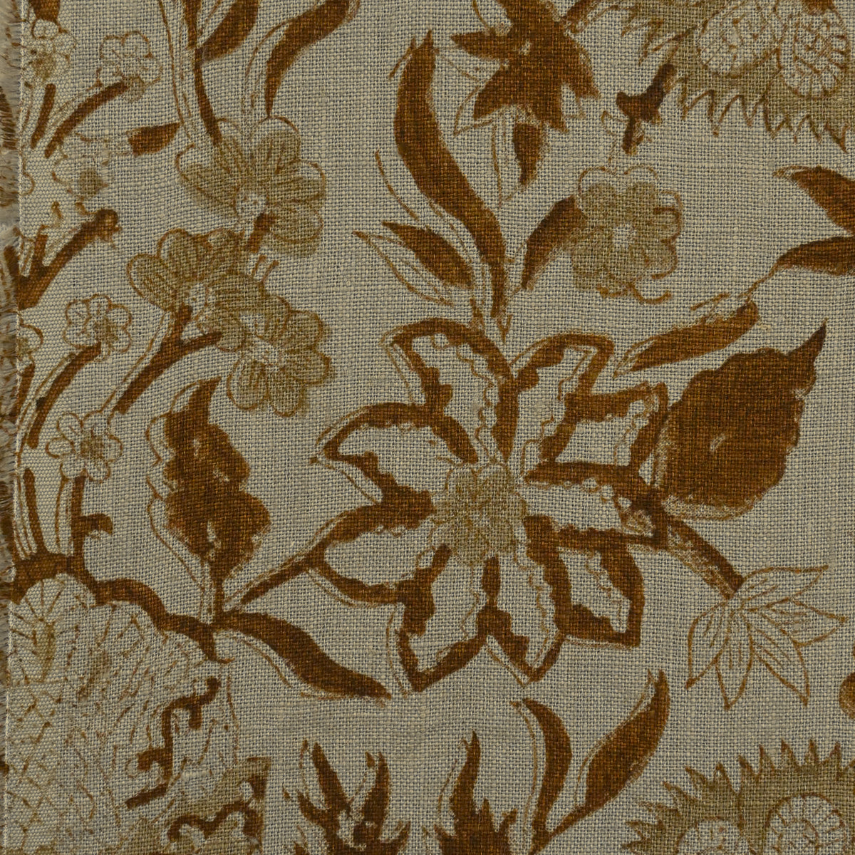 Philip Floral Block Print  Solid Linen Fabric