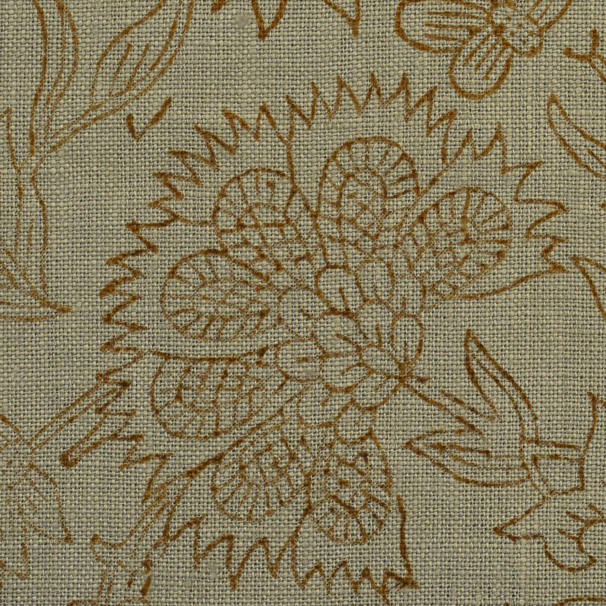 Philip Floral Block Print  Solid Linen Fabric