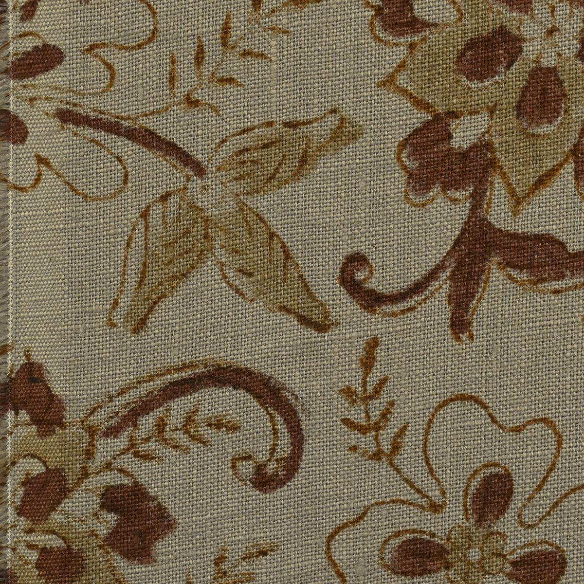 Dier Floral Block Print Solid Linen Fabric
