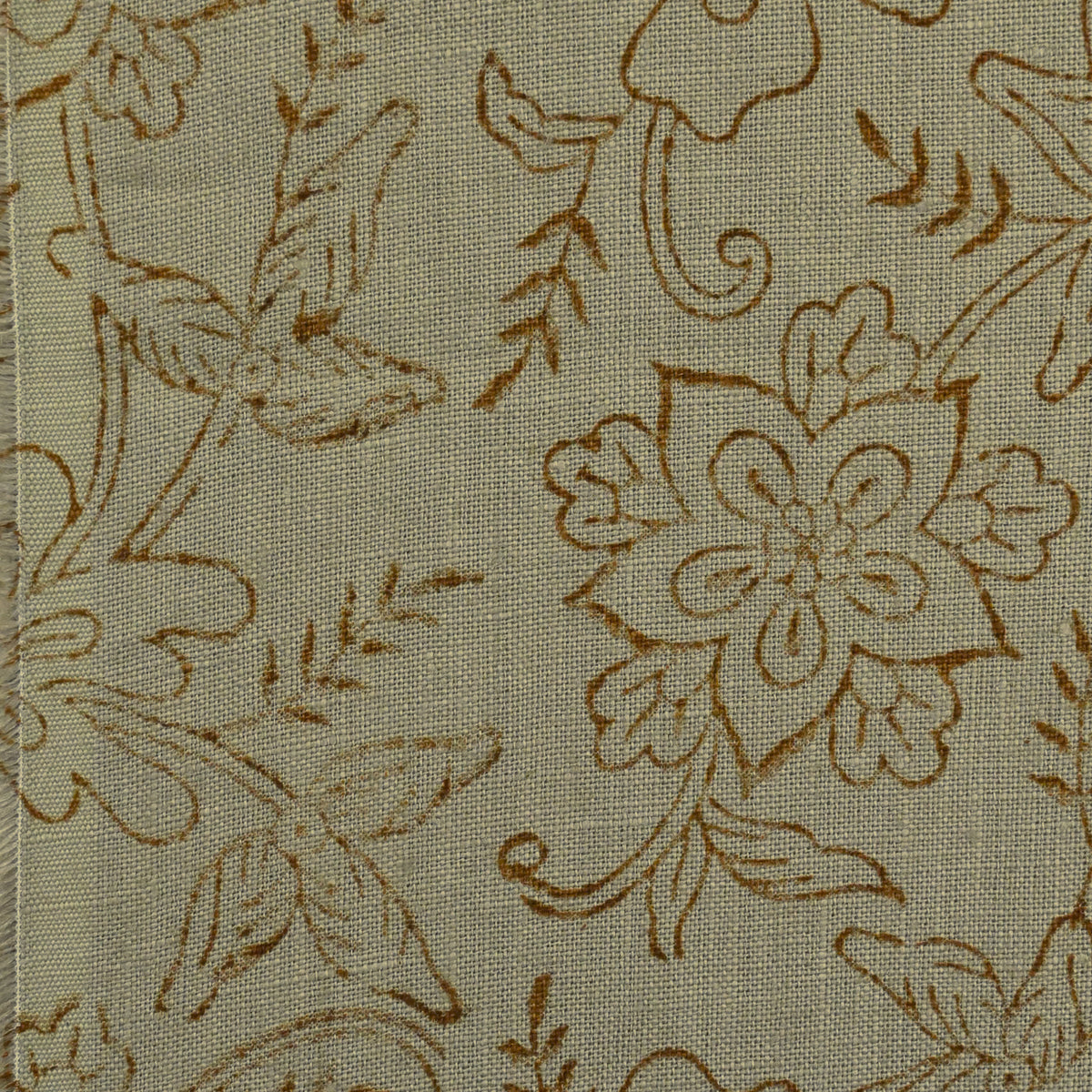 Dier Floral Block Print Solid Linen Fabric