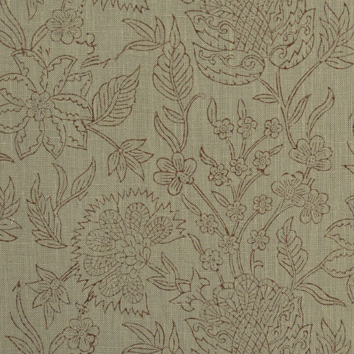 Philip Floral Block Print  Solid Linen Fabric