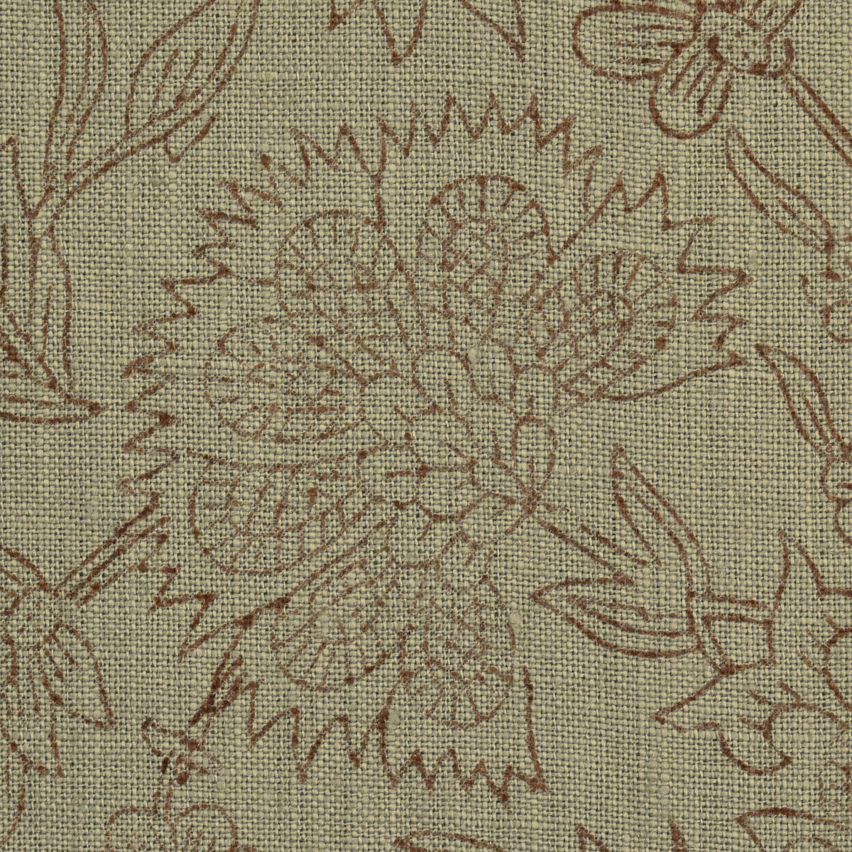 Philip Floral Block Print  Solid Linen Fabric