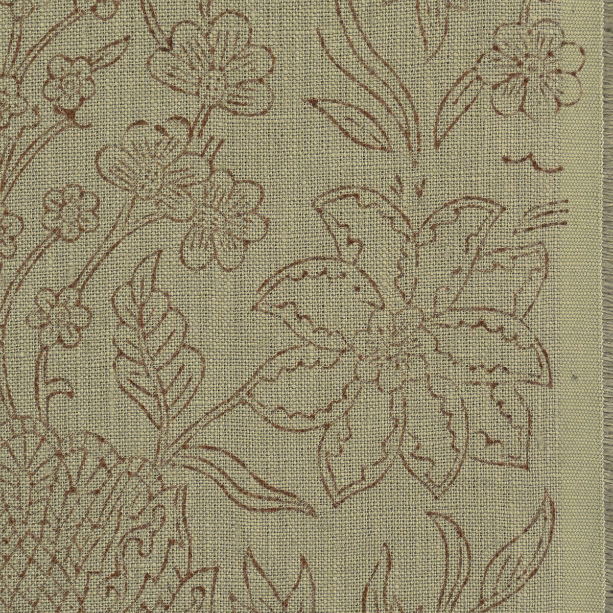 Philip Floral Block Print  Solid Linen Fabric