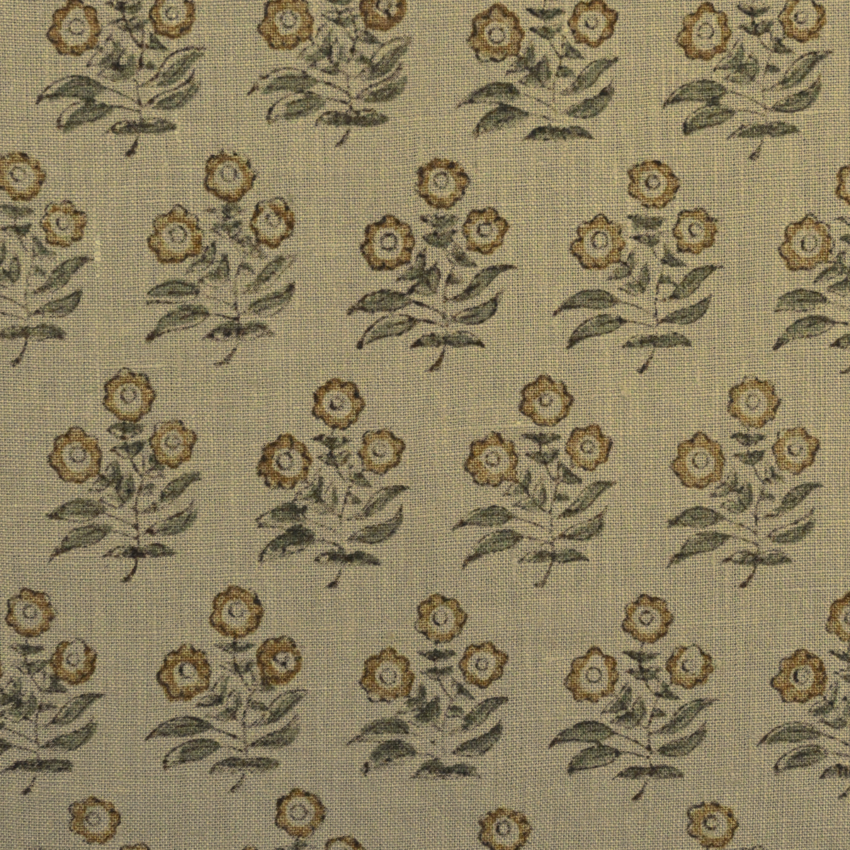 Adnil Floral Block Print Solid Linen Fabric