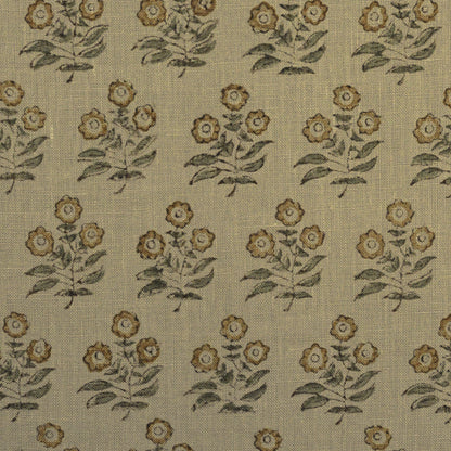 Adnil Floral Block Print Solid Linen Fabric