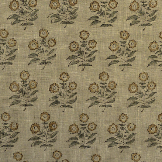 Adnil Floral Block Print Solid Linen Fabric