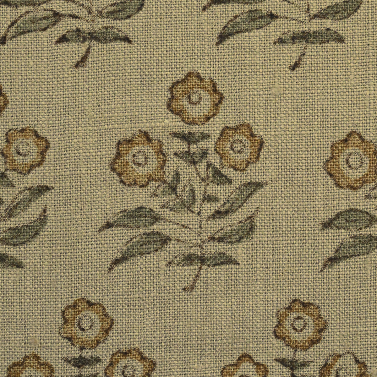 Adnil Floral Block Print Solid Linen Fabric