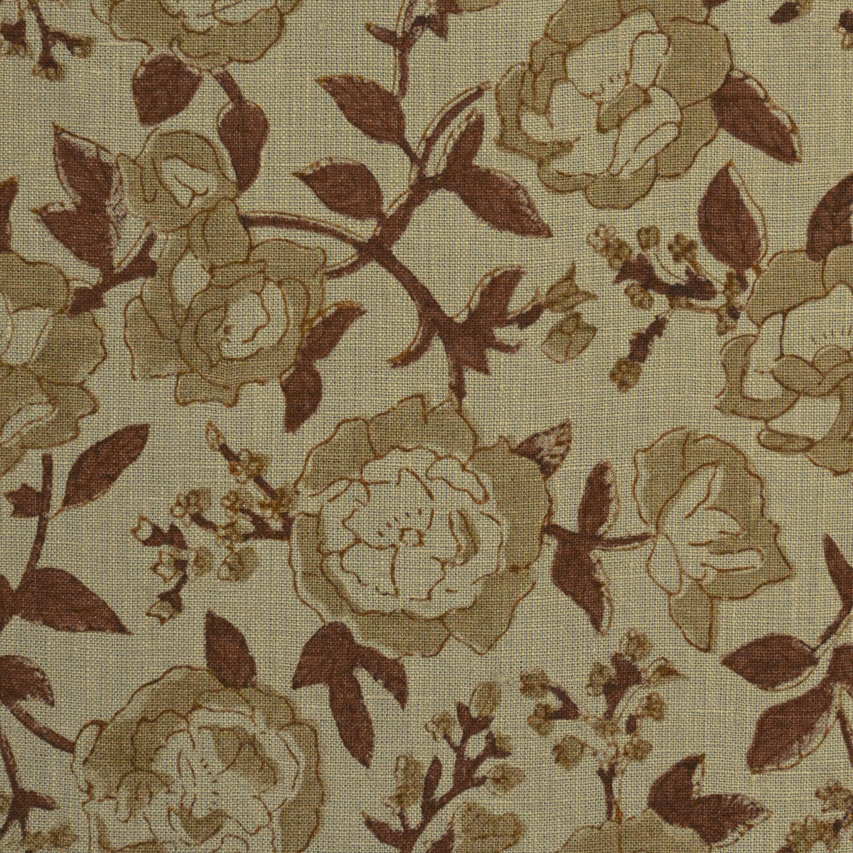 Dune Floral Block Print Solid Linen Fabric