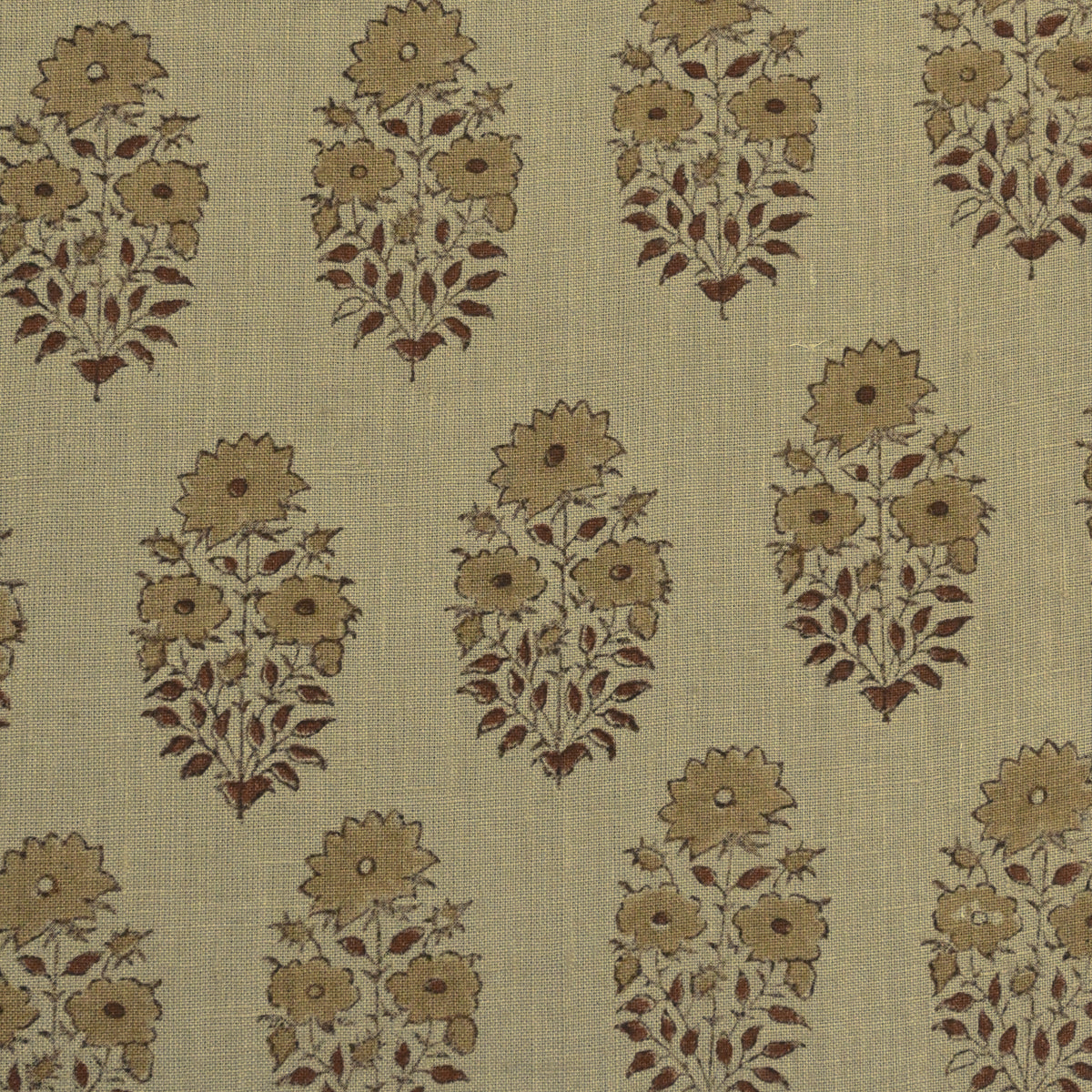 Adnil Floral Block Print Solid Linen Fabric