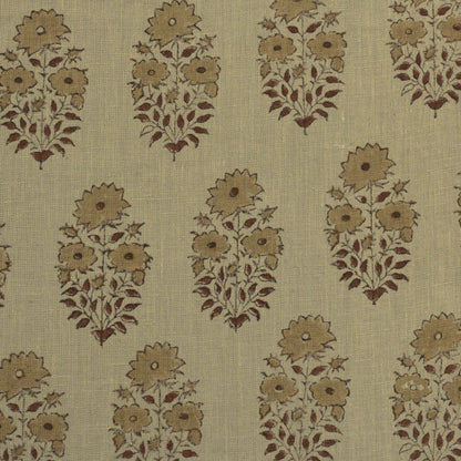 Adnil Floral Block Print Solid Linen Fabric