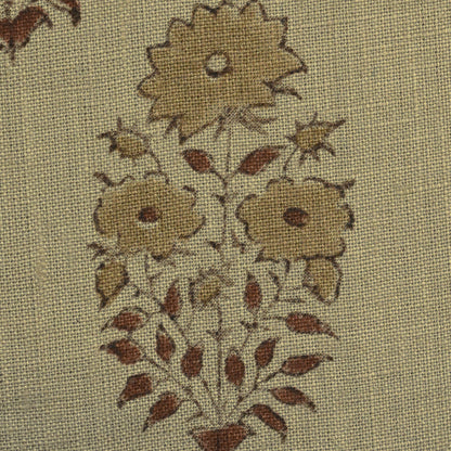 Adnil Floral Block Print Solid Linen Fabric