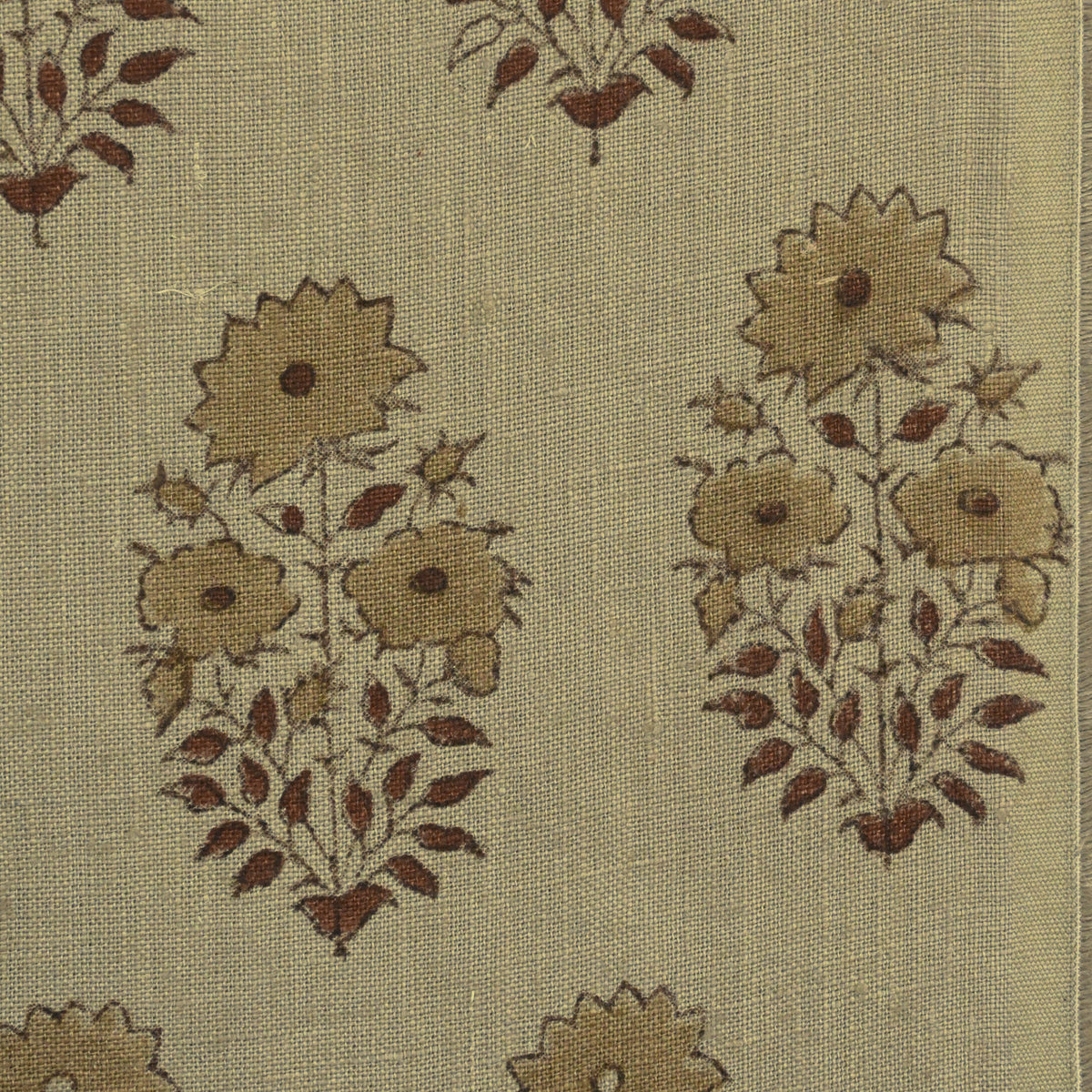 Adnil Floral Block Print Solid Linen Fabric