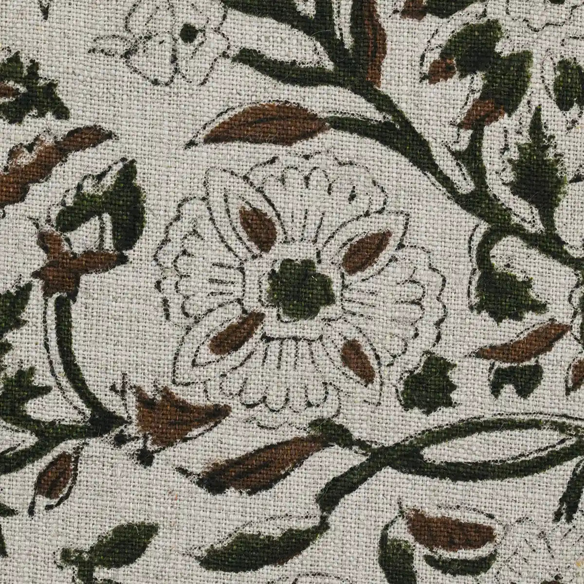 Rebecca Floral Block Print Linen Fabric