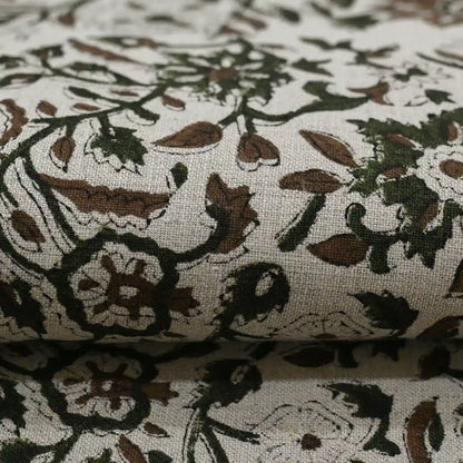 Rebecca Floral Block Print Linen Fabric