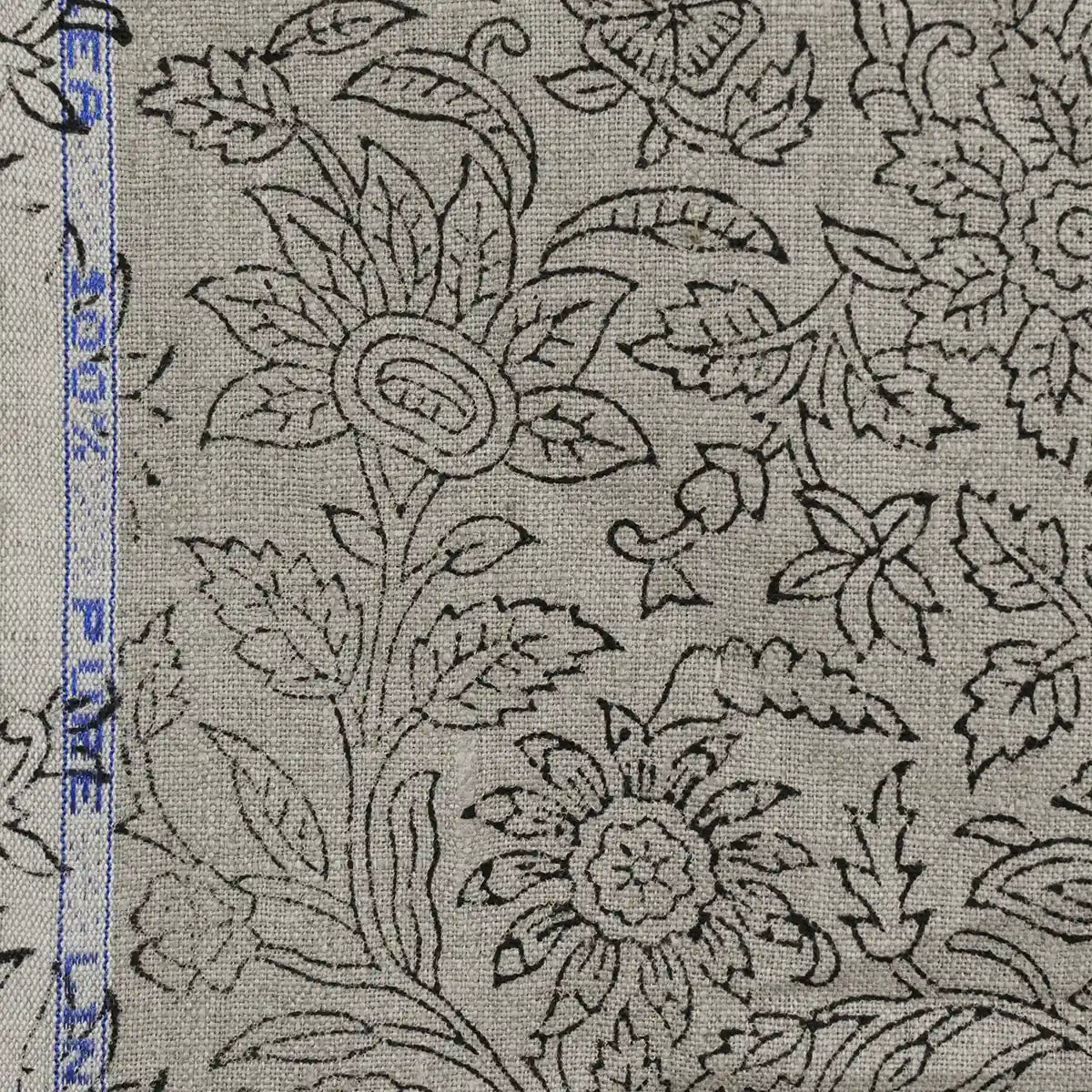 Rebecca Floral Block Print Linen Fabric