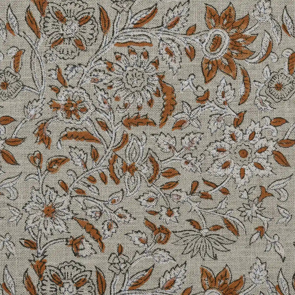 Rebecca Floral Block Print Linen Fabric