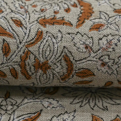 Rebecca Floral Block Print Linen Fabric