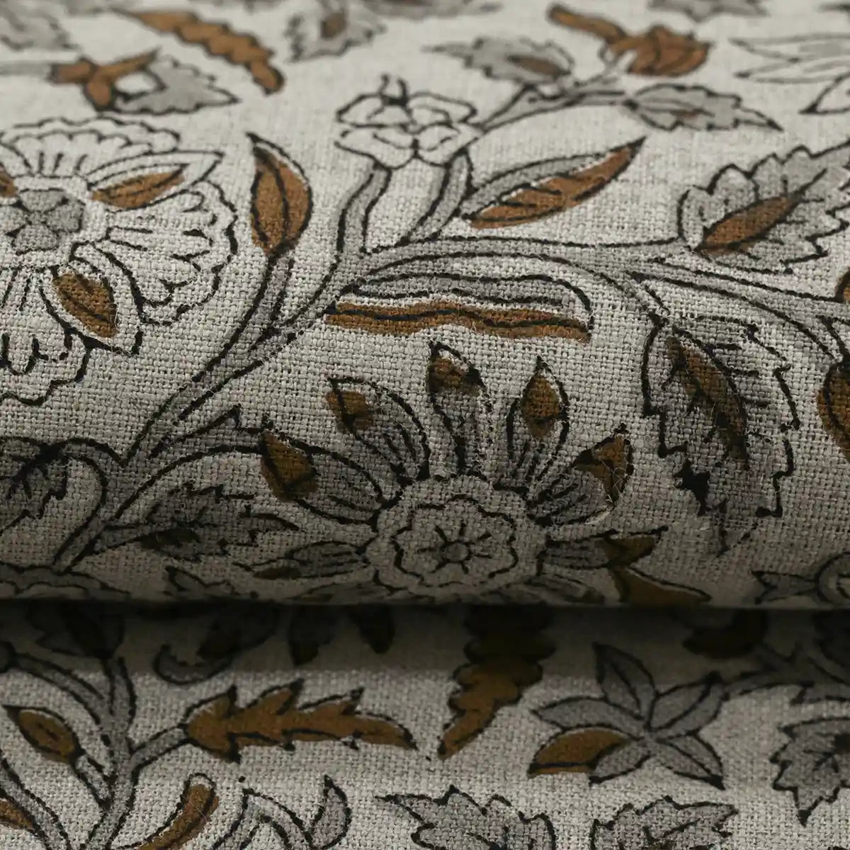 Rebecca Floral Block Print Linen Fabric