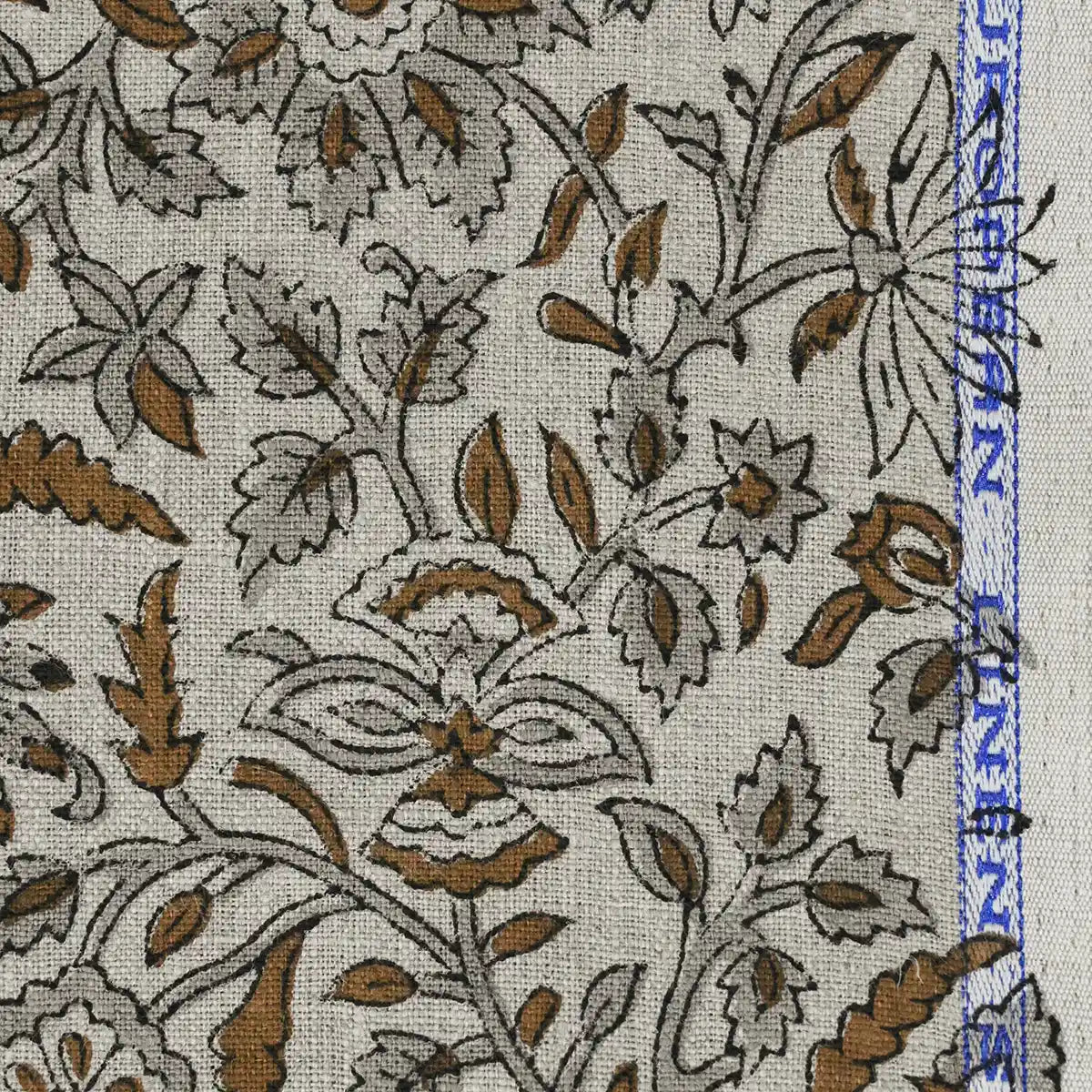 Rebecca Floral Block Print Linen Fabric