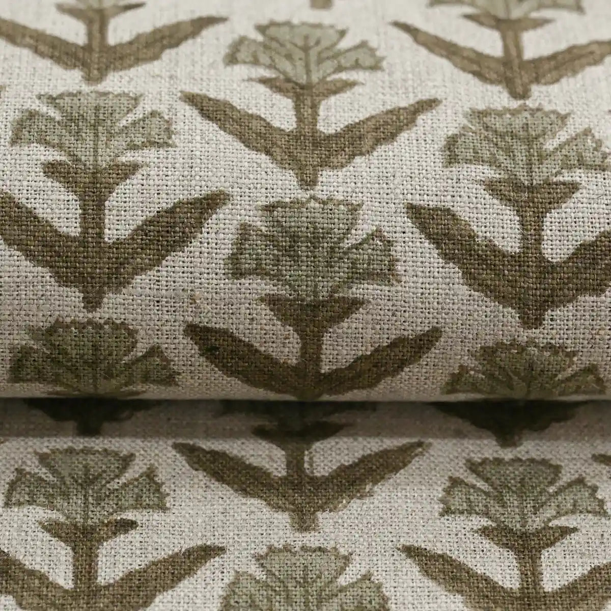Keith Floral Hand Block Print Linen Fabric