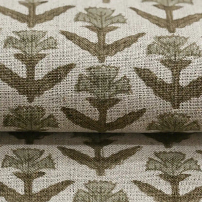 Keith Floral Hand Block Print Linen Fabric