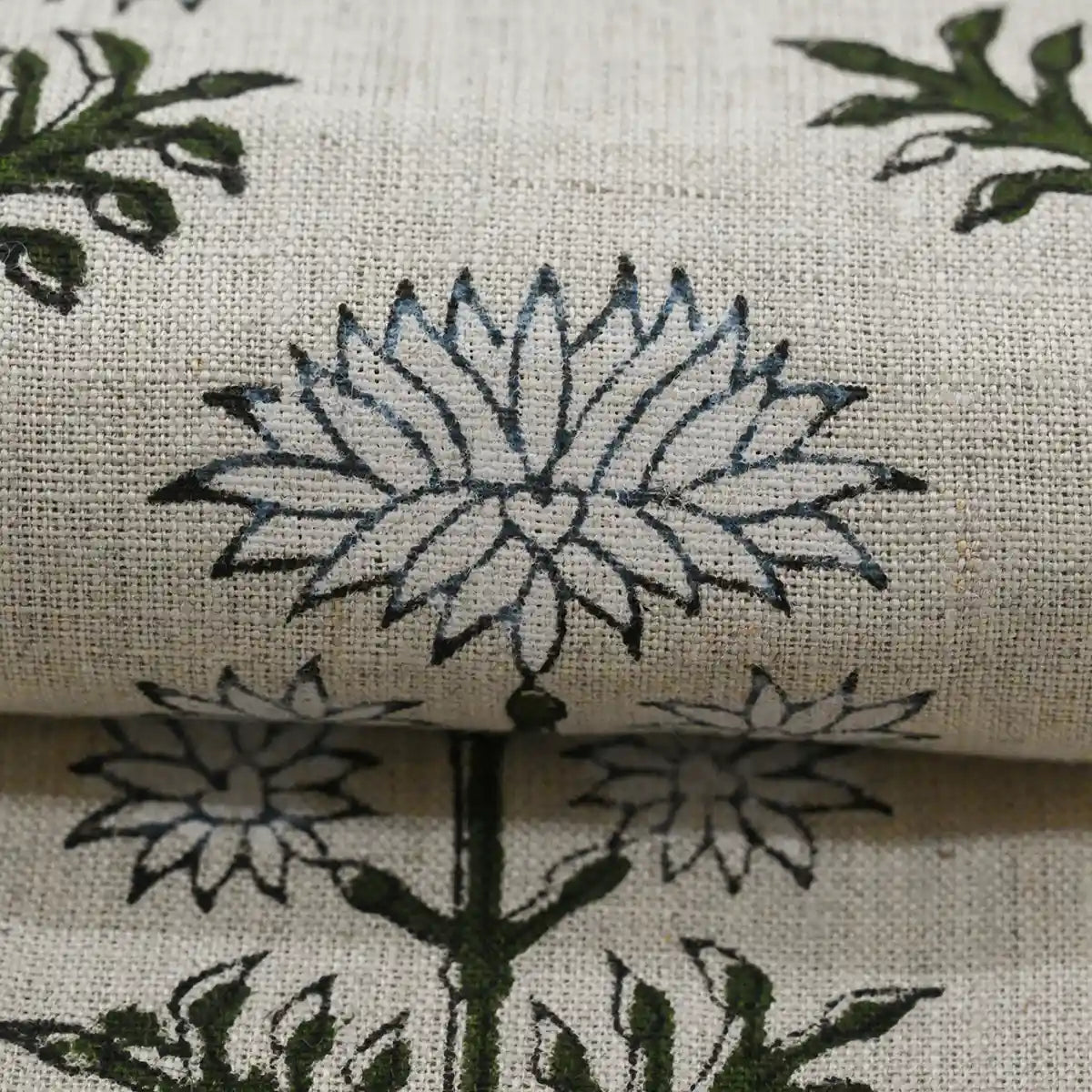 Alox Floral Hand Block Print Linen Fabric