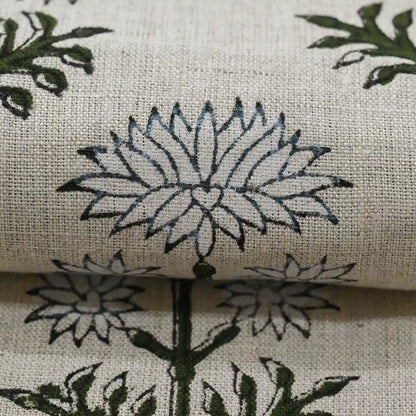Alox Floral Hand Block Print Linen Fabric