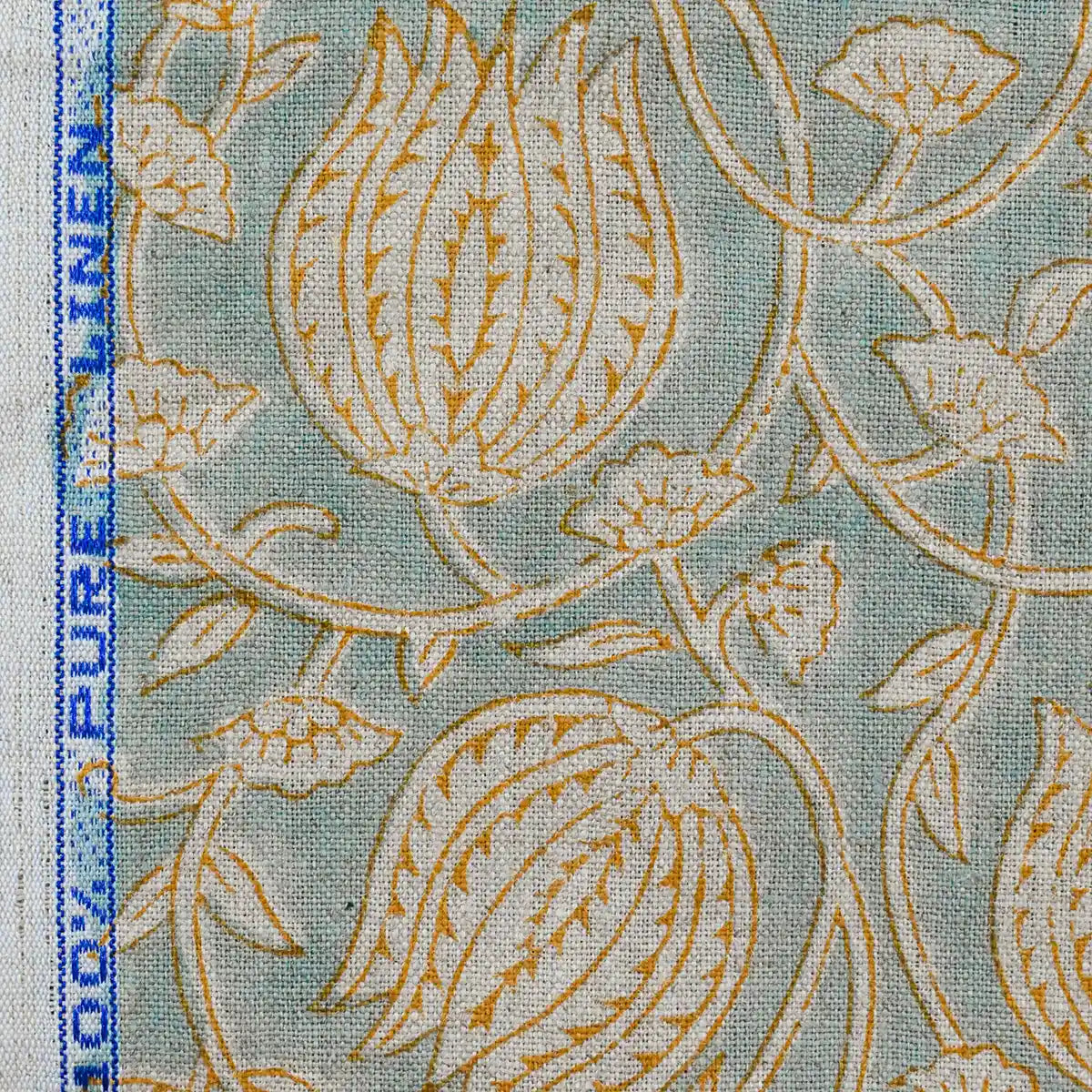 Creomsa Floral Block Print Linen Fabric