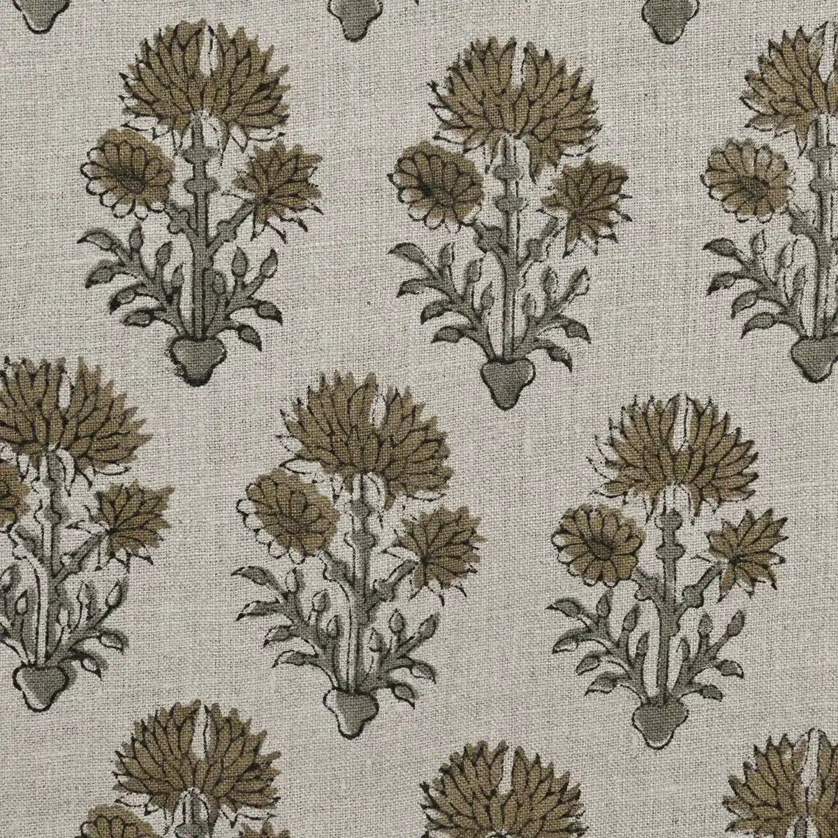 Alox Floral Hand Block Print Linen Fabric