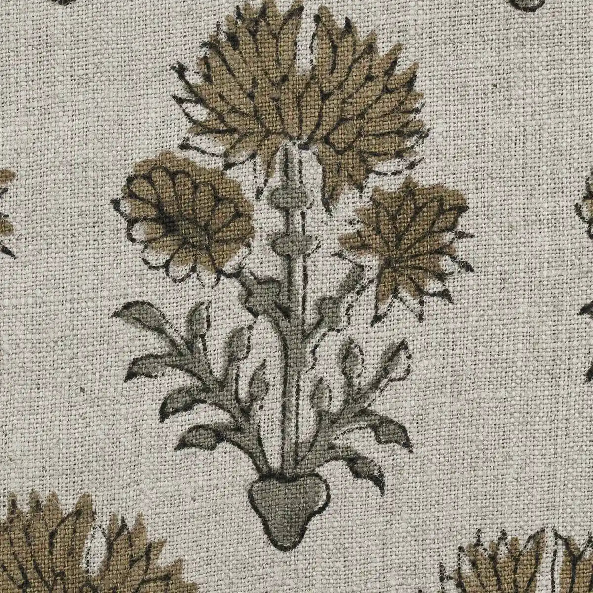 Alox Floral Hand Block Print Linen Fabric