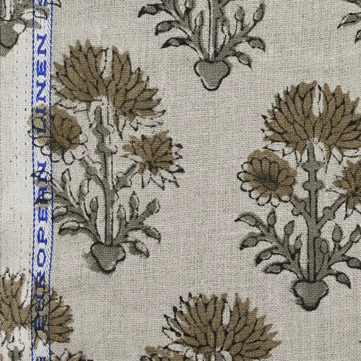 Alox Floral Hand Block Print Linen Fabric