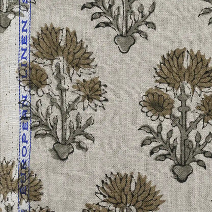 Alox Floral Hand Block Print Linen Fabric