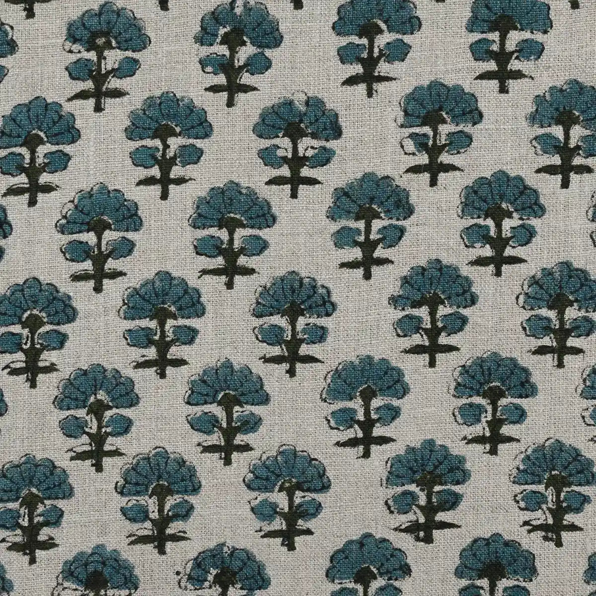 Terry Floral Hand Block Print Linen Fabric