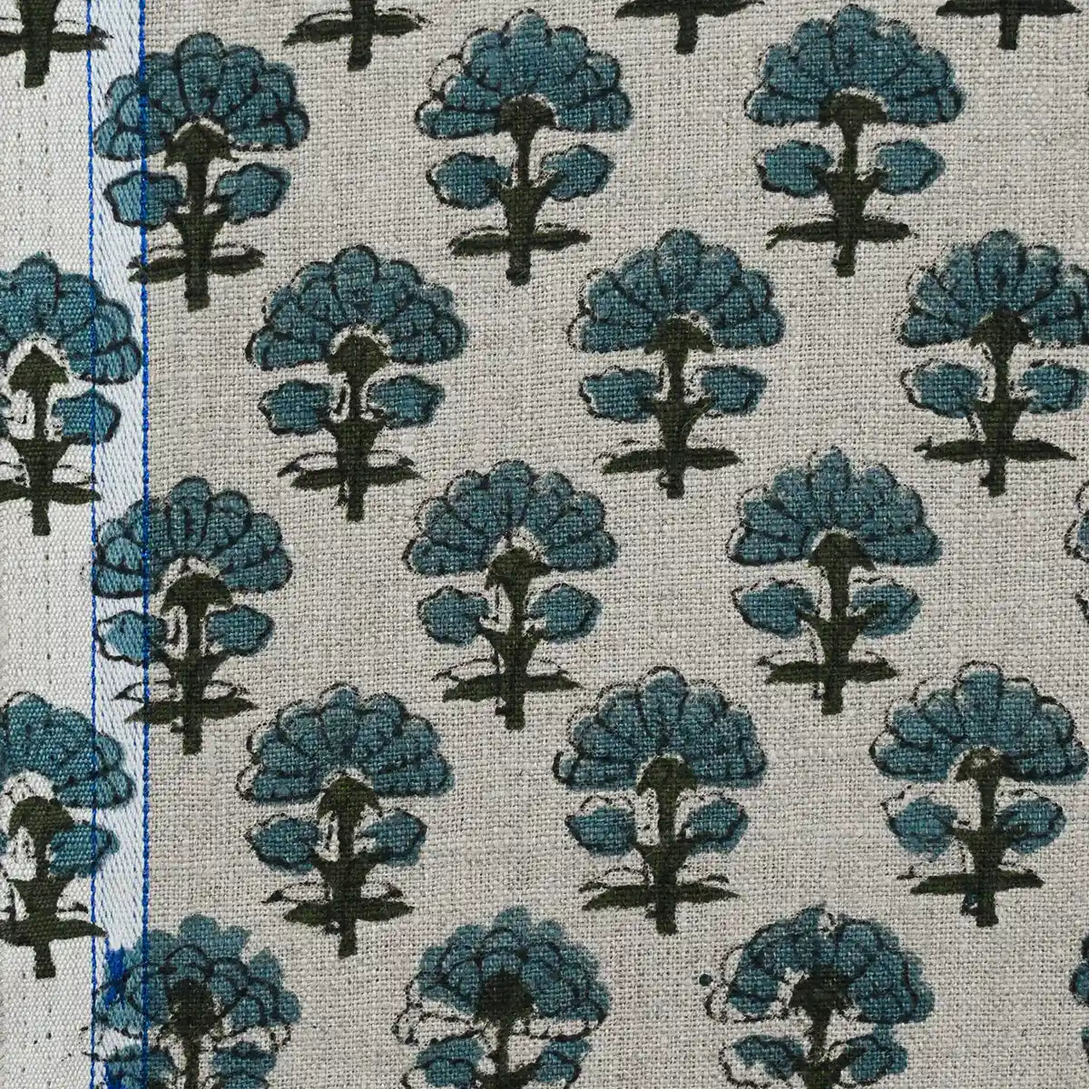 Terry Floral Hand Block Print Linen Fabric