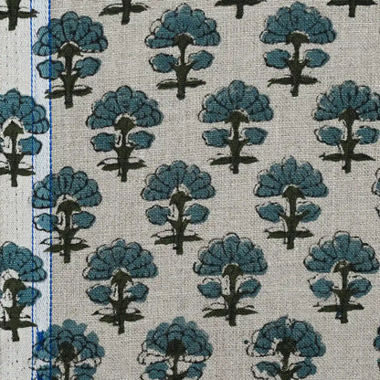 Terry Floral Hand Block Print Linen Fabric