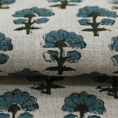 Terry Floral Hand Block Print Linen Fabric