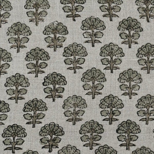 Terry Floral Hand Block Print Linen Fabric
