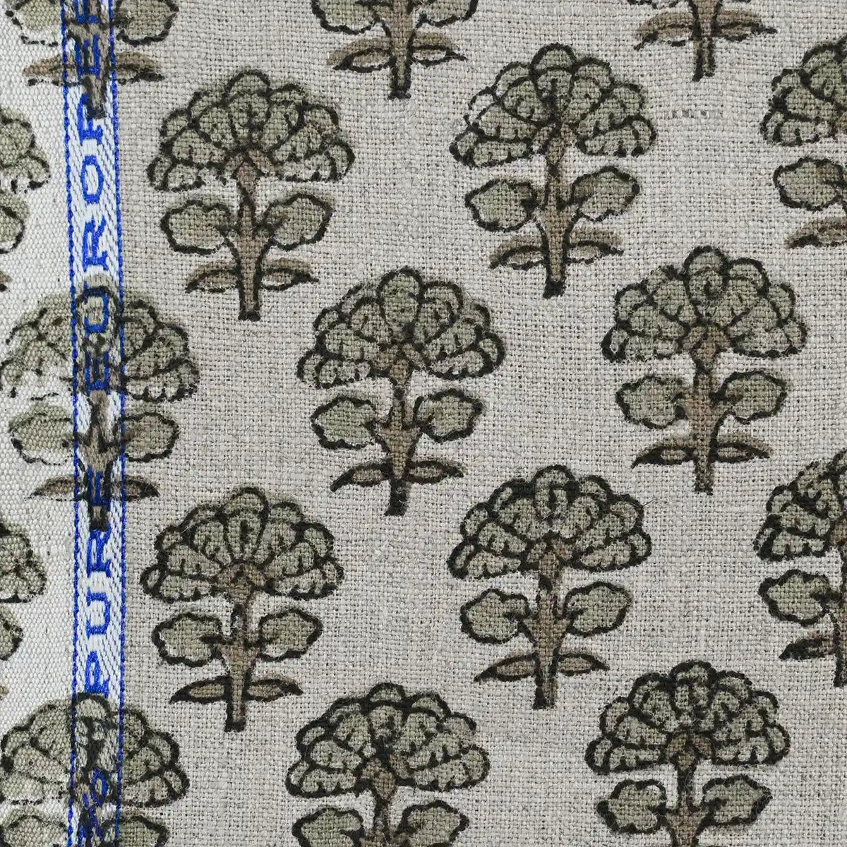 Terry Floral Hand Block Print Linen Fabric