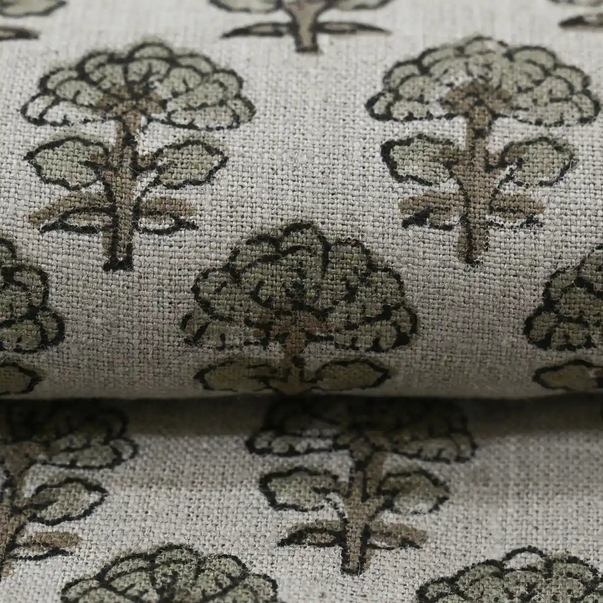 Terry Floral Hand Block Print Linen Fabric