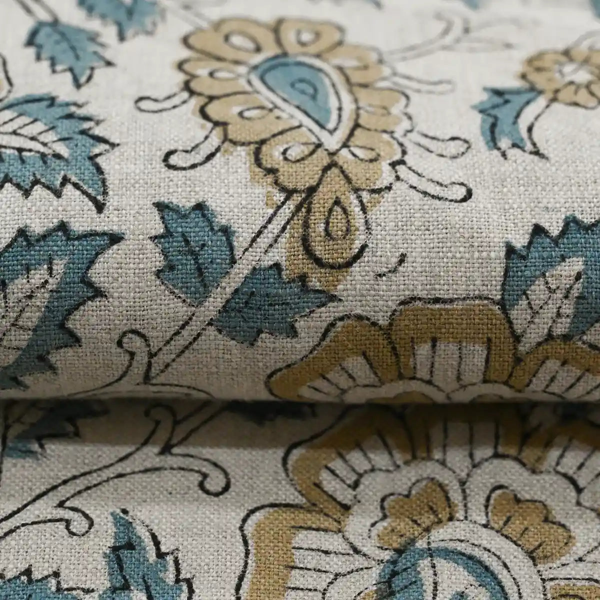 Nexoa Floral hand Block Print Linen Fabric