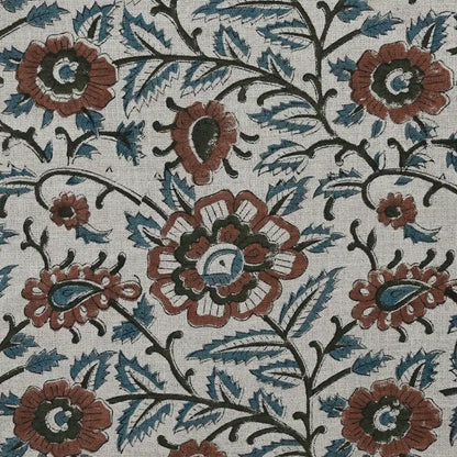Nexoa Floral hand Block Print Linen Fabric