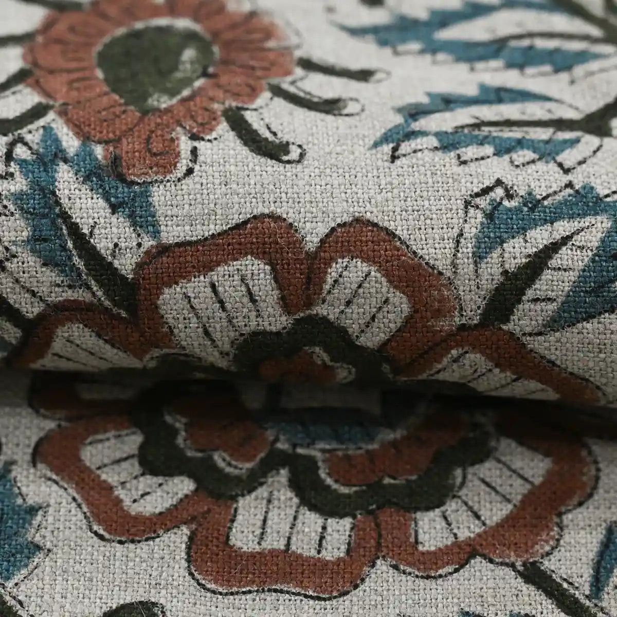 Nexoa Floral hand Block Print Linen Fabric