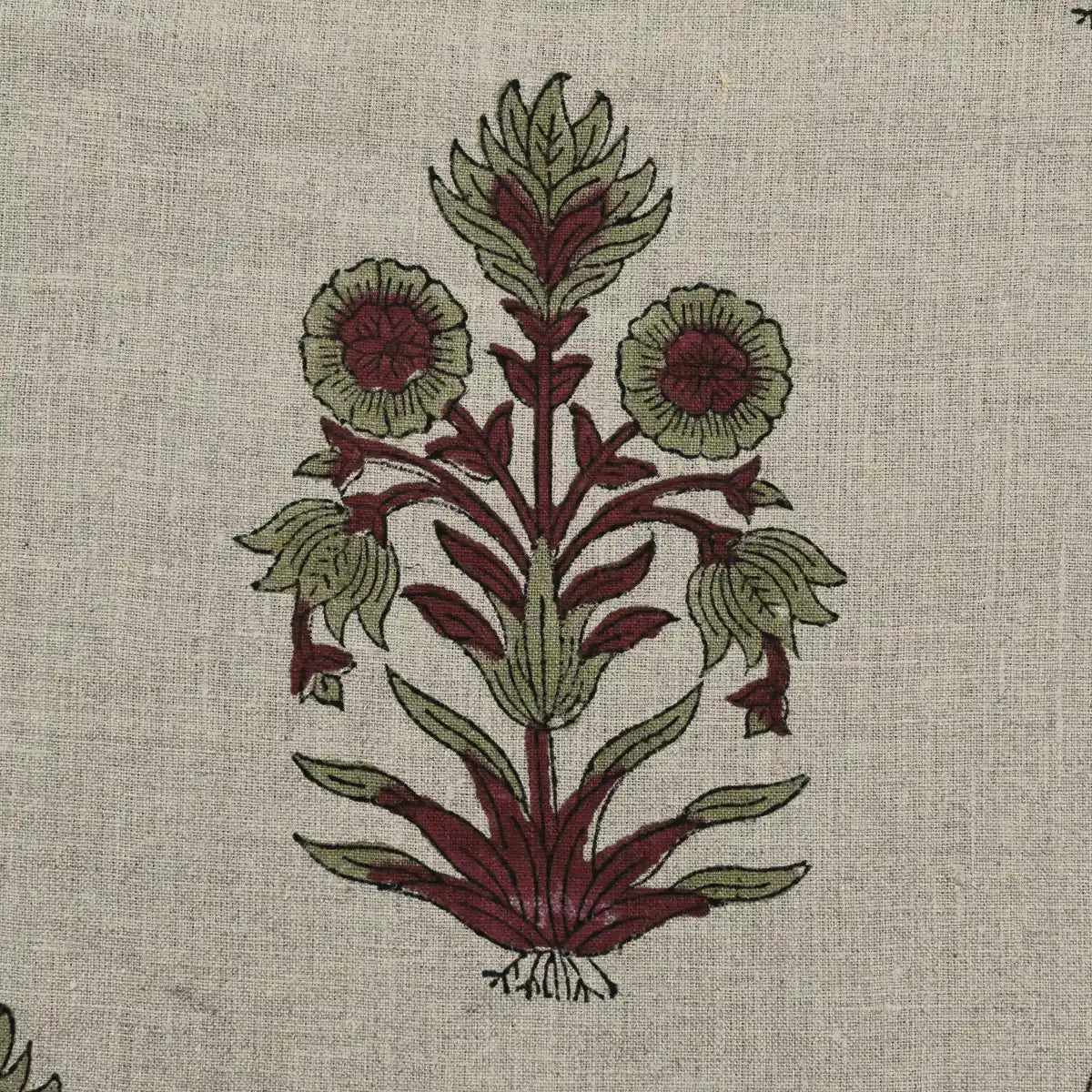 Jeremy Floral Hand Block Print Linen Fabric