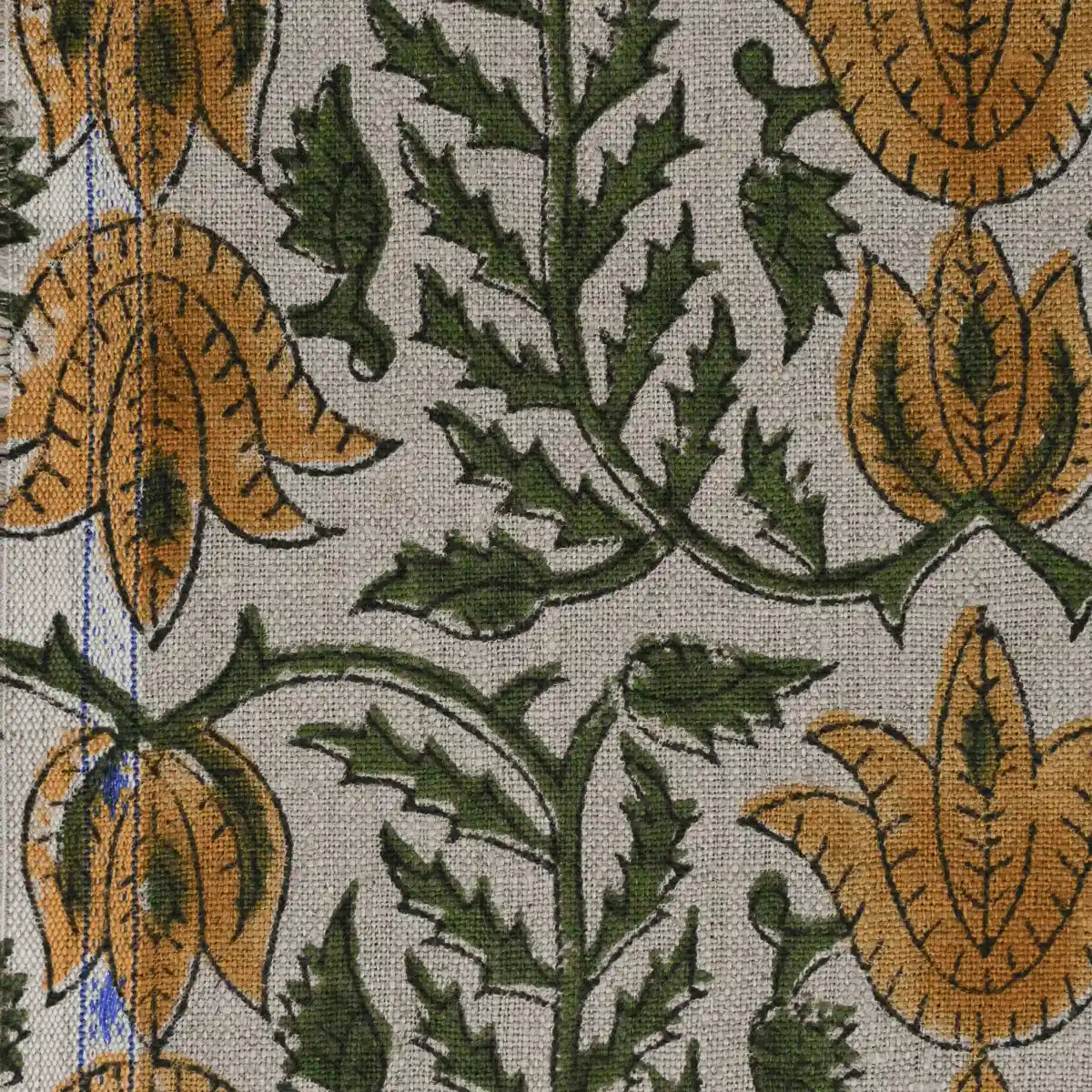 Racso Floral Block Print Linen Fabric