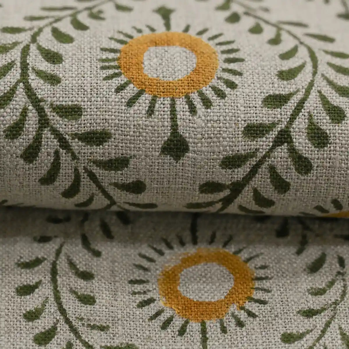 Sharra Botanical Block Print Linen Fabric