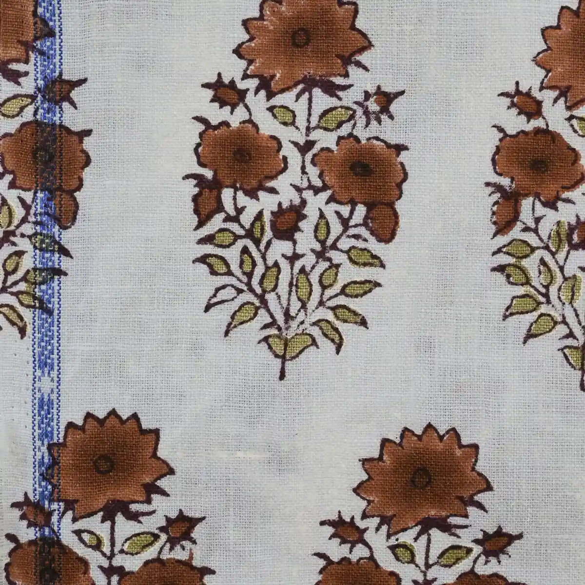 Rekrap Floral Block Print Linen Fabric
