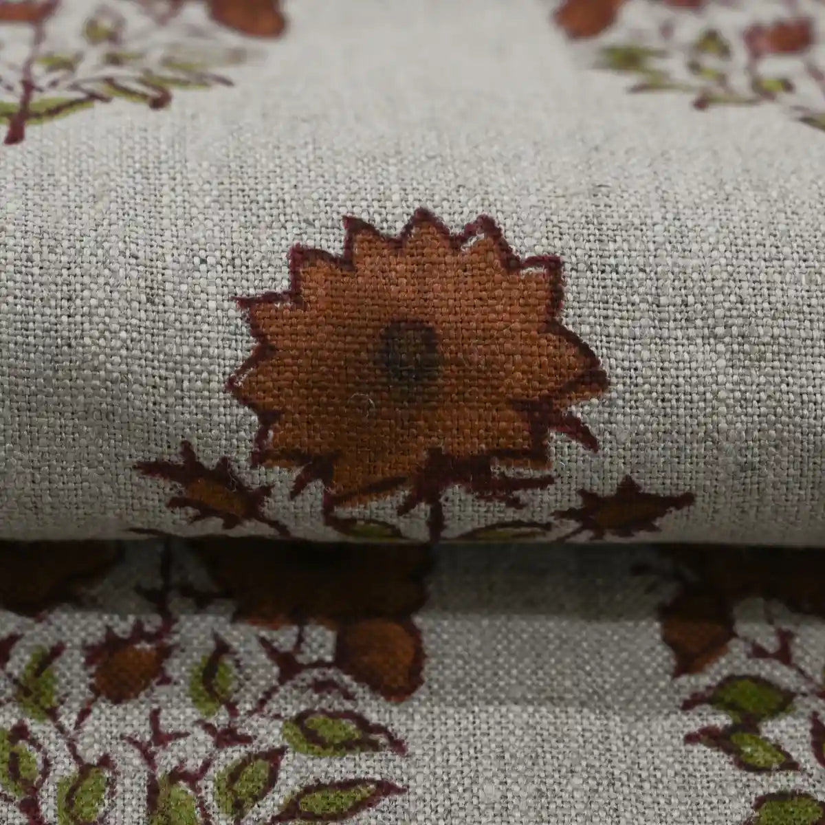 Rekrap Floral Block Print Linen Fabric